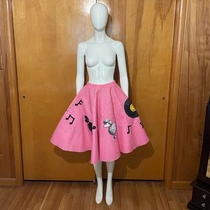 Vintage Handmade Pink Felt Poodle Circle Skirt 1950s Style Sock Hop Costume